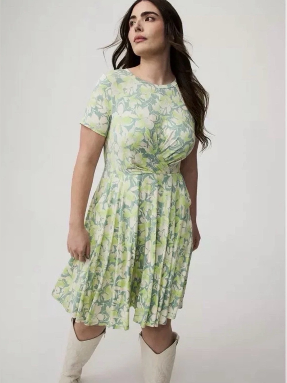 Torrid Skater Mini Dress Size 00 M/L Floral Short Sleeve Green Multi Pre-owned